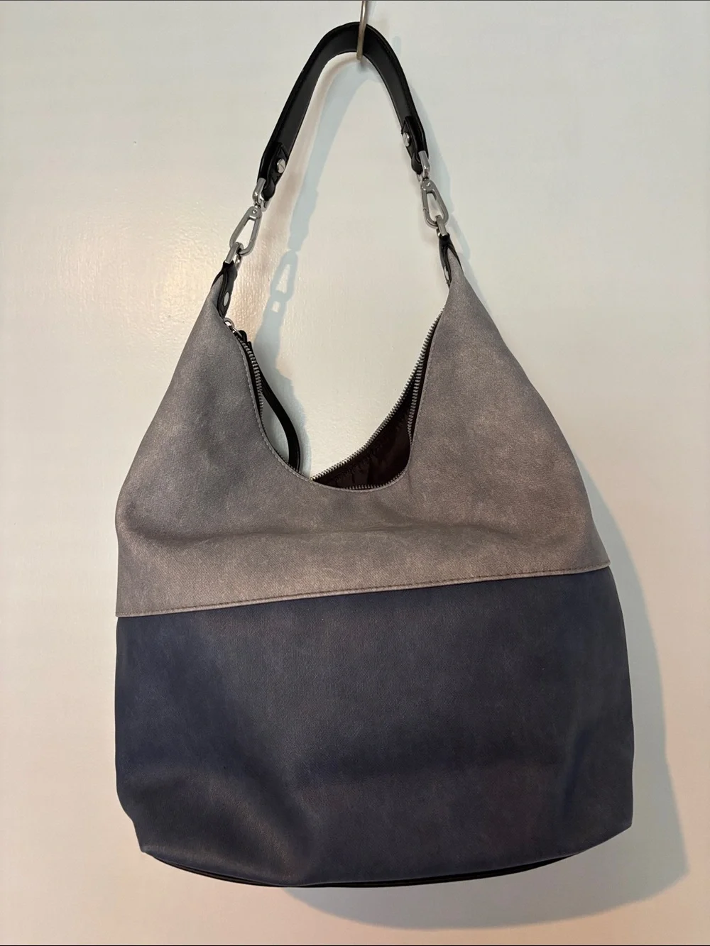 Calvin Klein Two-Tone Gray and Navy Leather Hobo